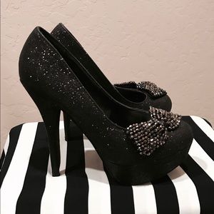 Black glitter heels